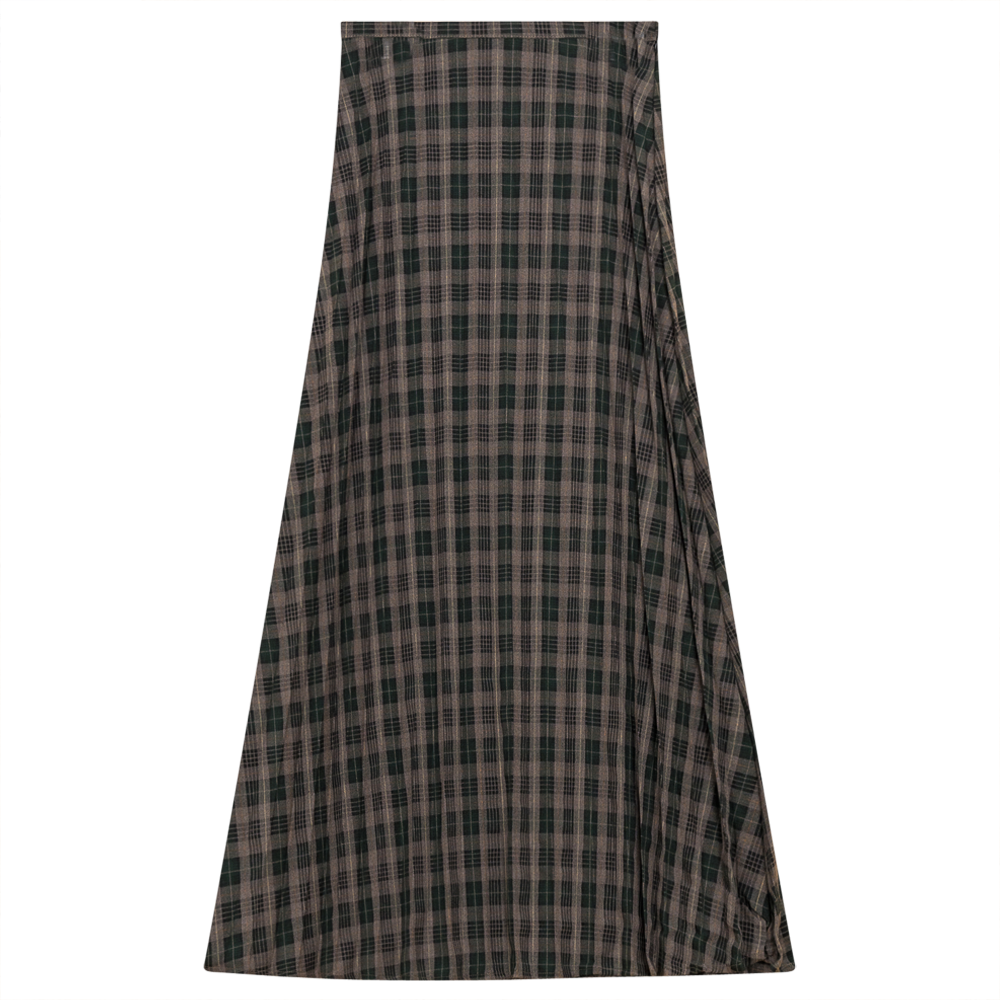 Plaid Accordion Pleated Midi Skirt in Green Black by Vivid
