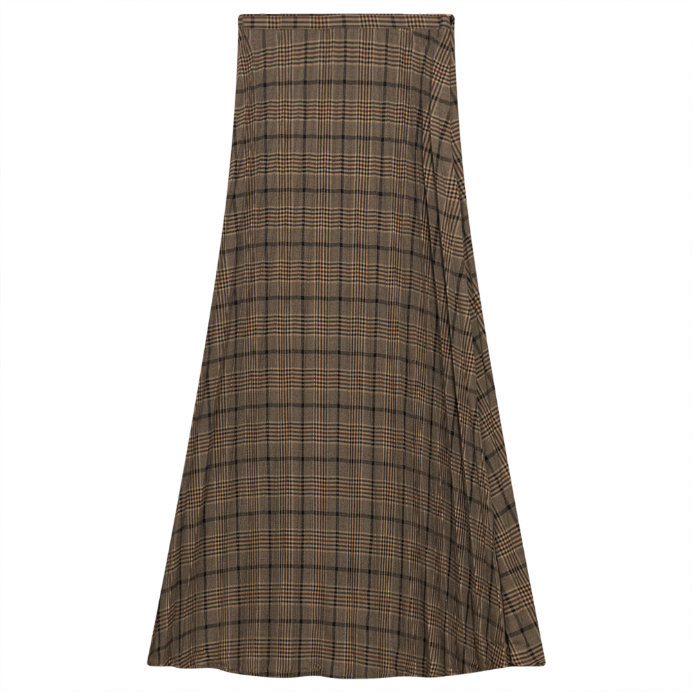 Plaid Accordion Pleated Midi Skirt Taupe Black Ladies Skirt by {{ product_vemdor}}