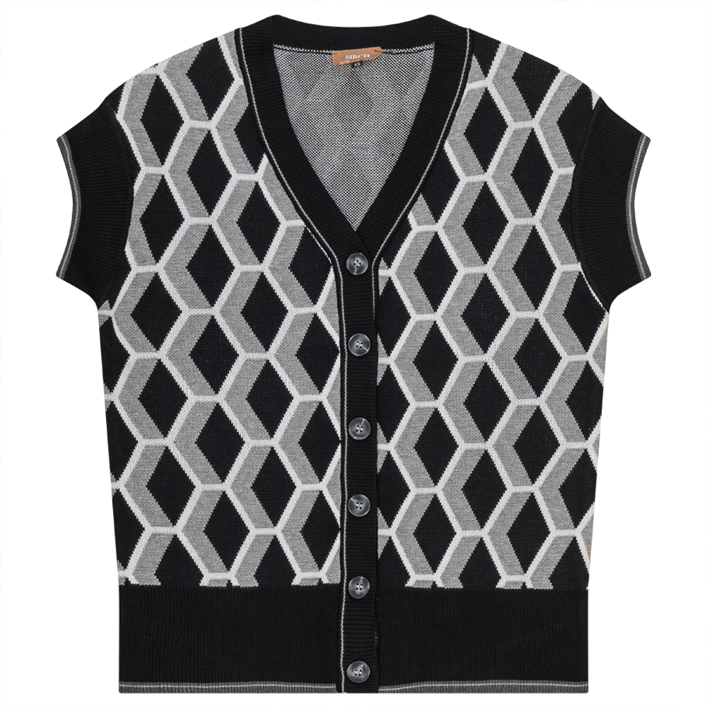 Diamond Jacquard Knit Vest Cardigan in Black by Birch