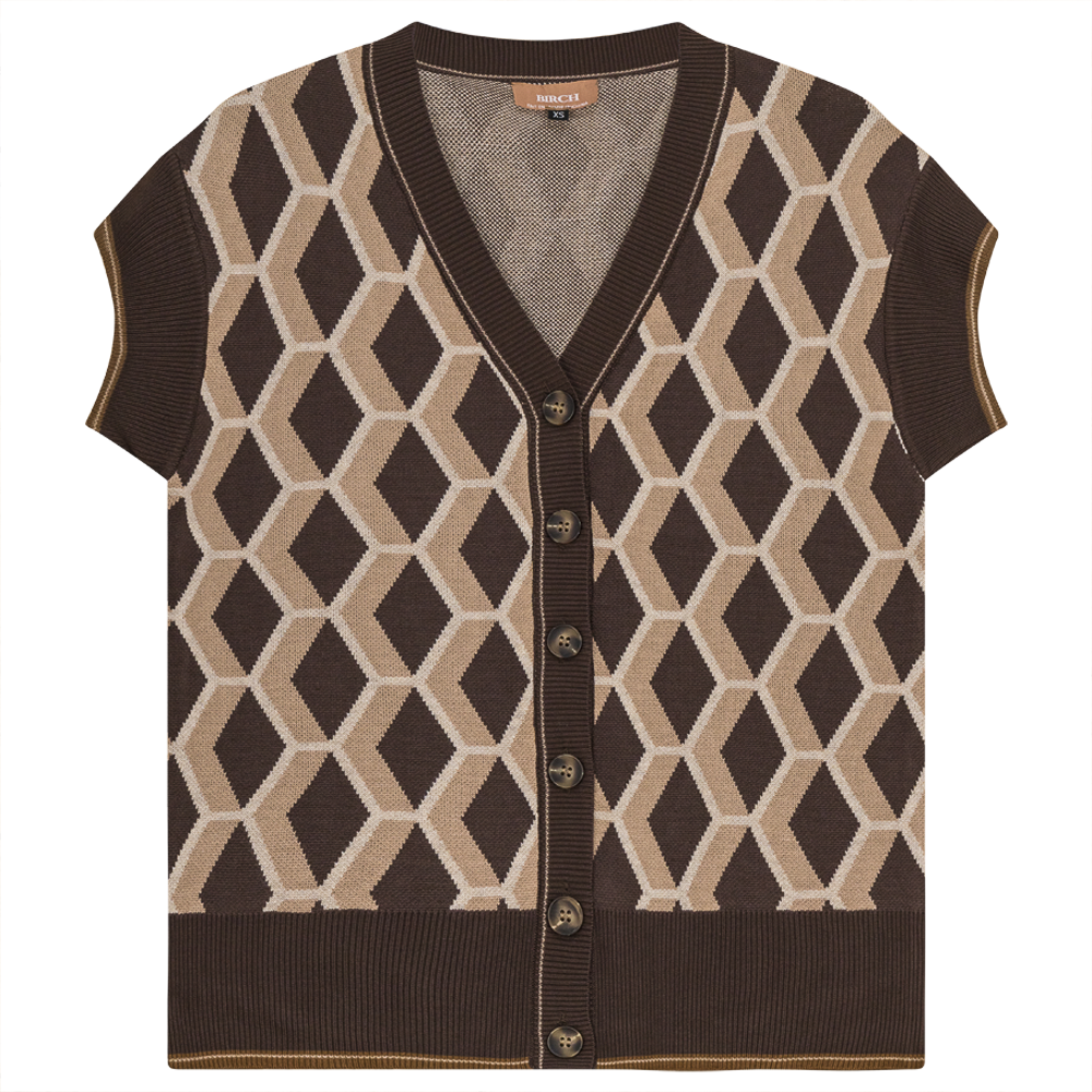 Diamond Jacquard Knit Vest Cardigan in Coffee by Birch