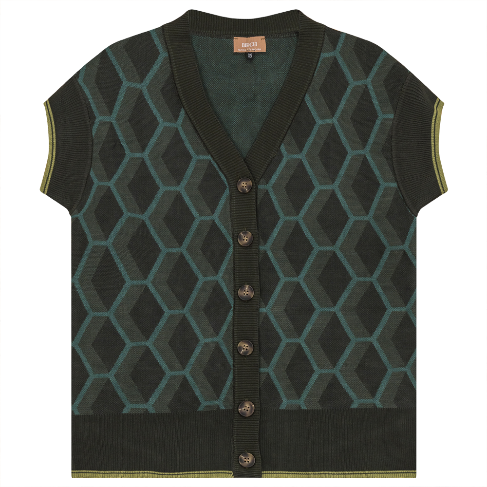 Diamond Jacquard Knit Vest Cardigan in Dark Olive by Birch