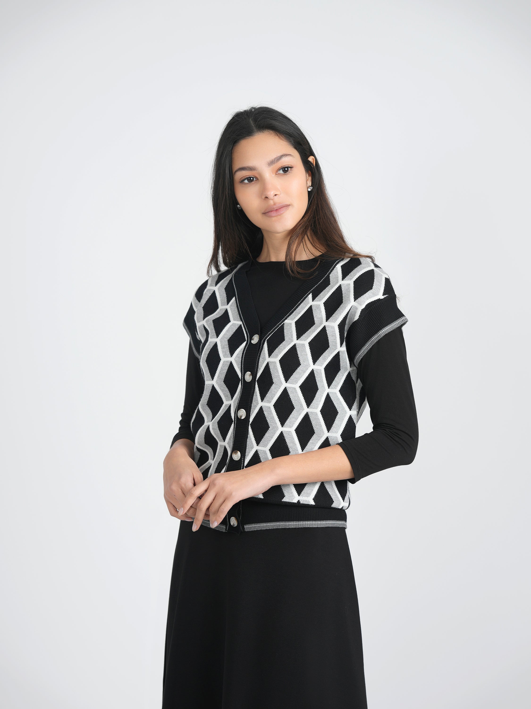 Diamond Jacquard Knit Vest Cardigan in by Birch