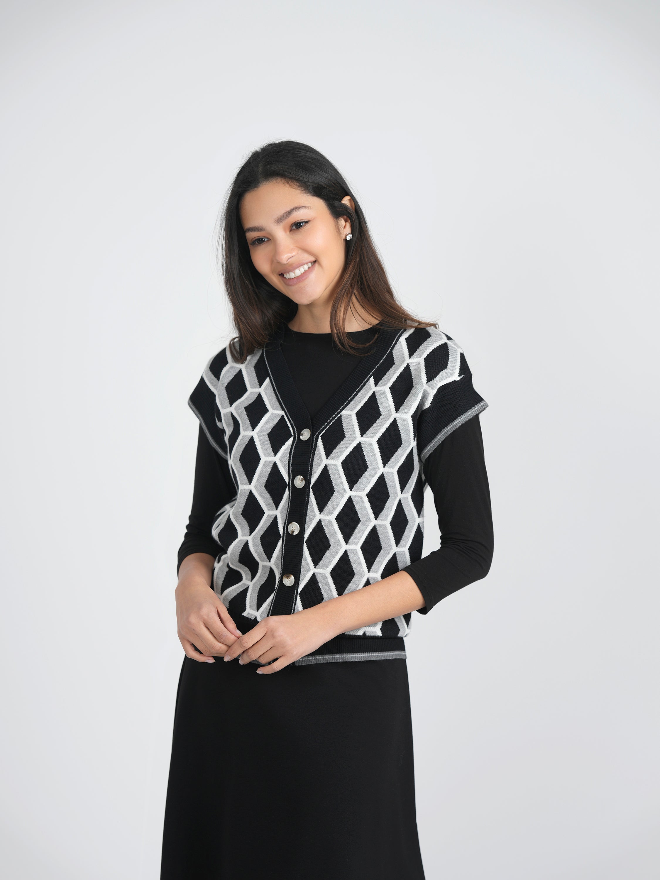 Diamond Jacquard Knit Vest Cardigan in by Birch