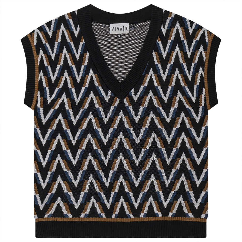 Herringbone Contrast Jaquard Knit Vest in Black Multi Color by Viva K