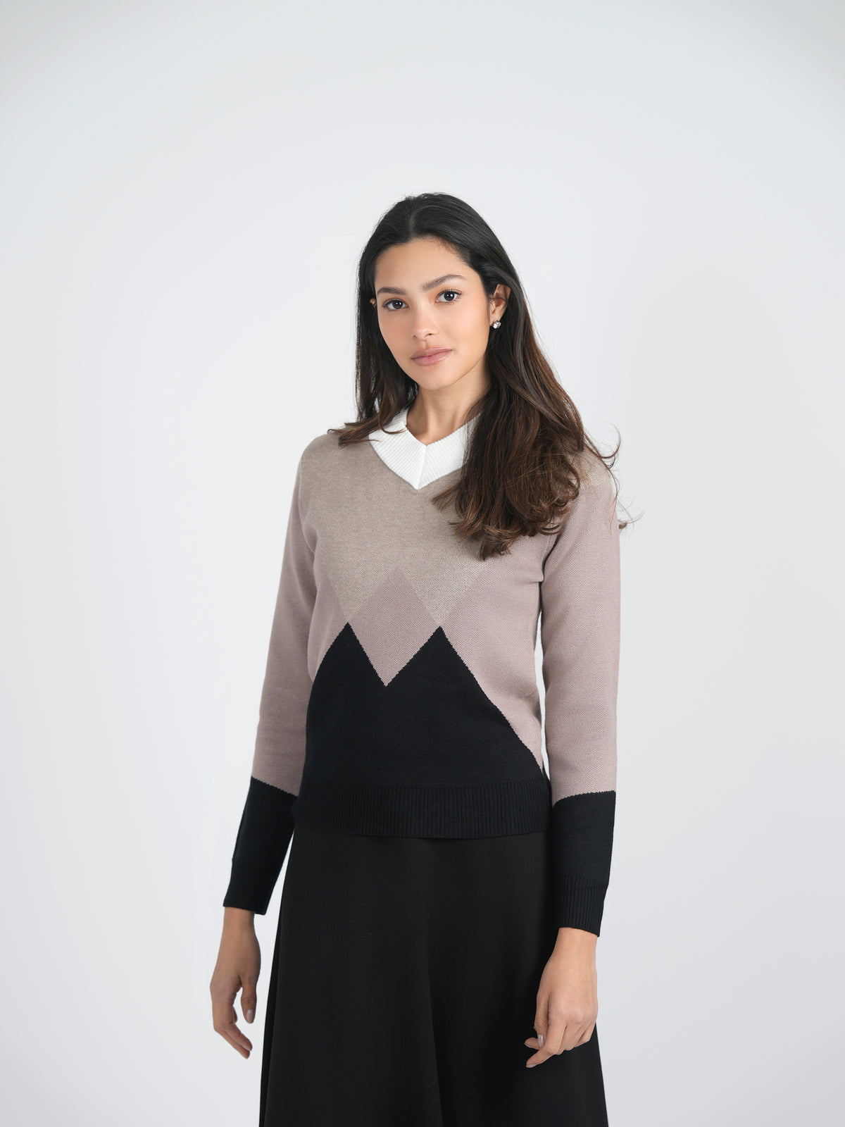 V Neck Intarsia Knit Sweater in by Birt UK
