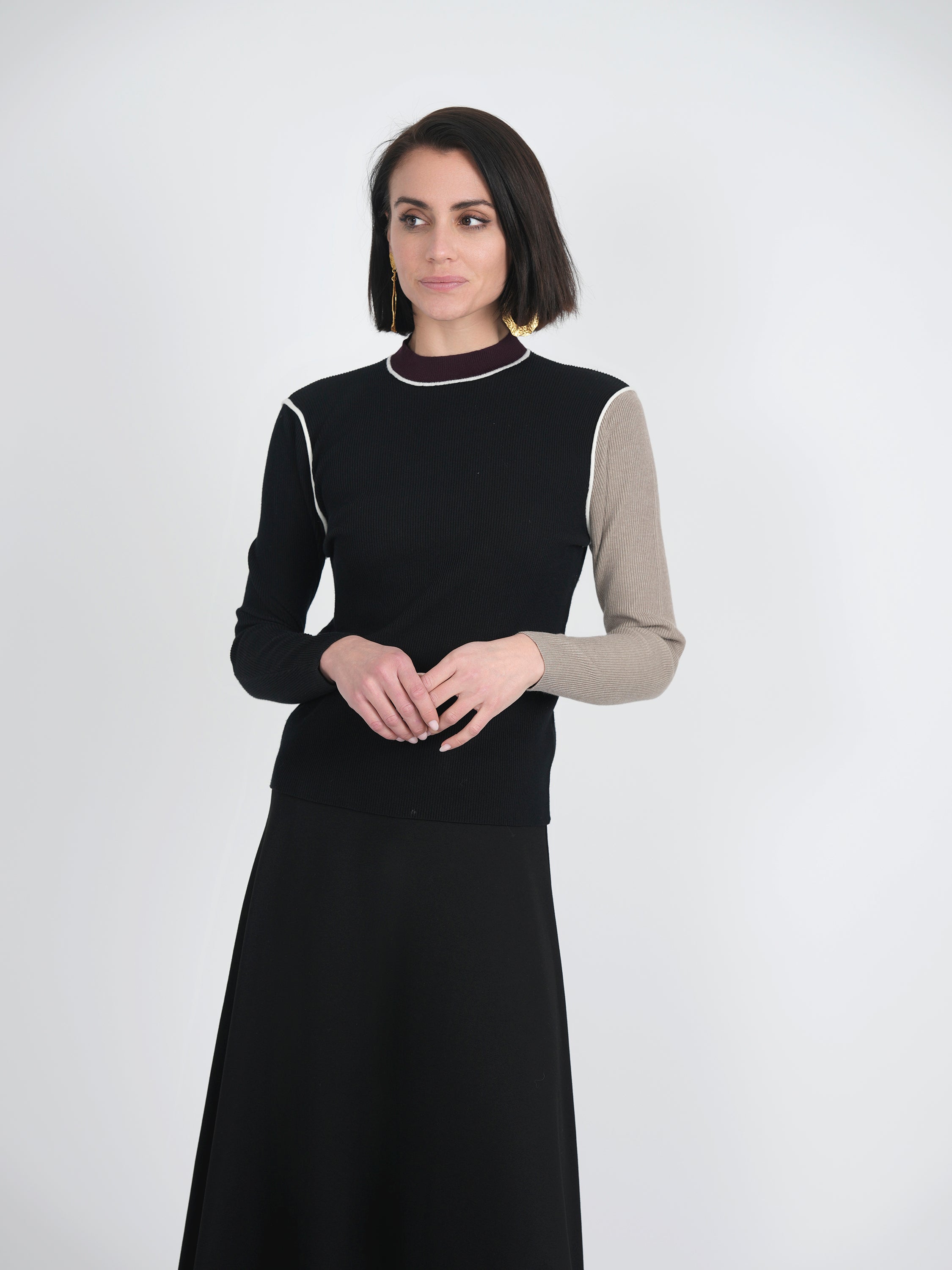 Mock Neck Color Blocked Sweater in by Coco