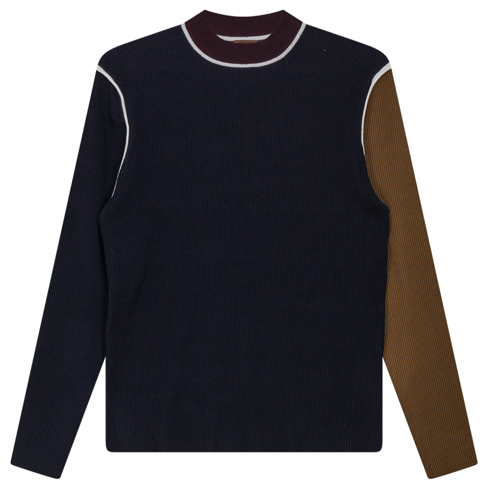 Mock Neck Color Blocked Sweater in Dark Navy by Coco