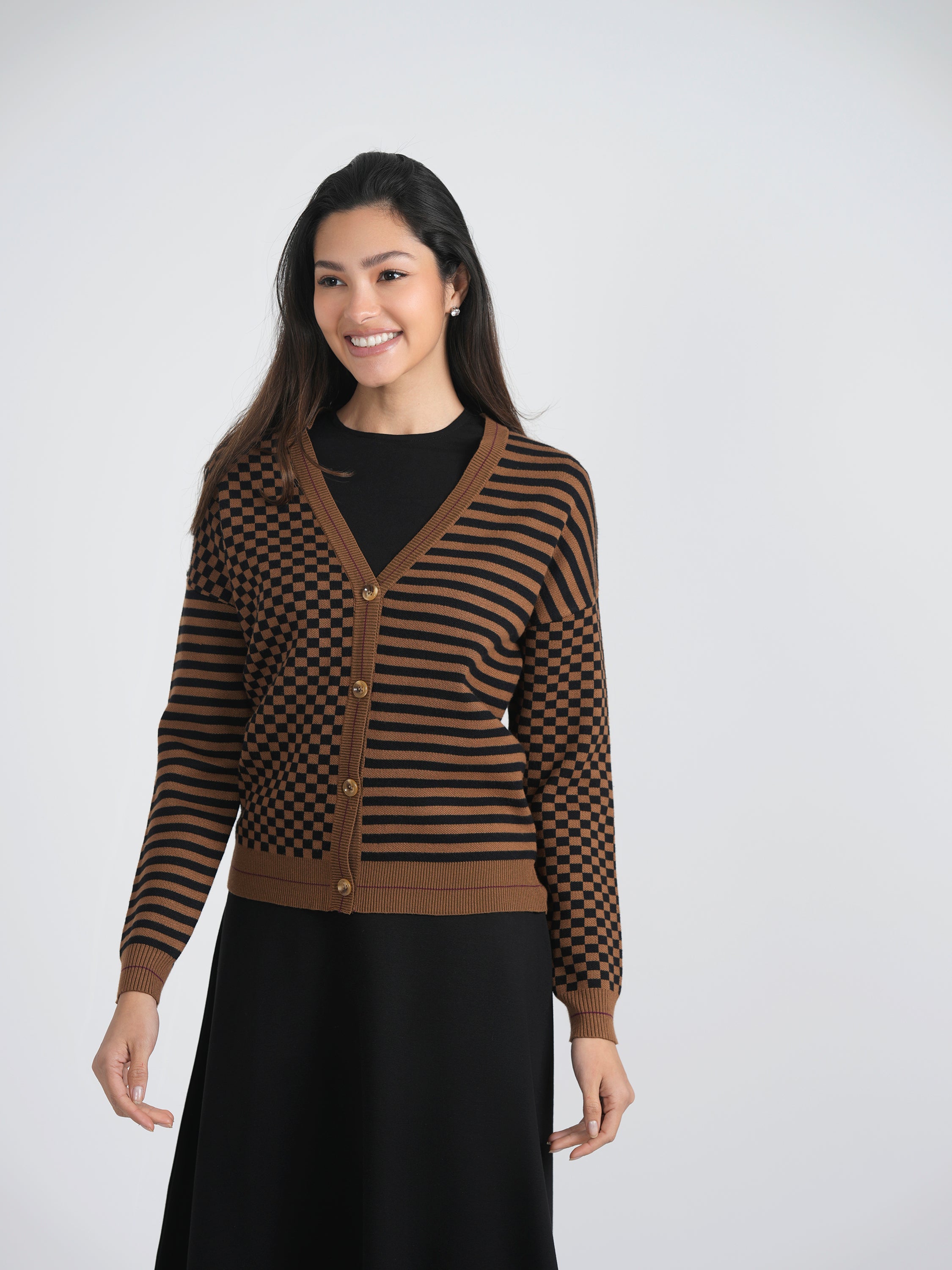 Stripped Knit Combo Cardigan in by Mademoiselle