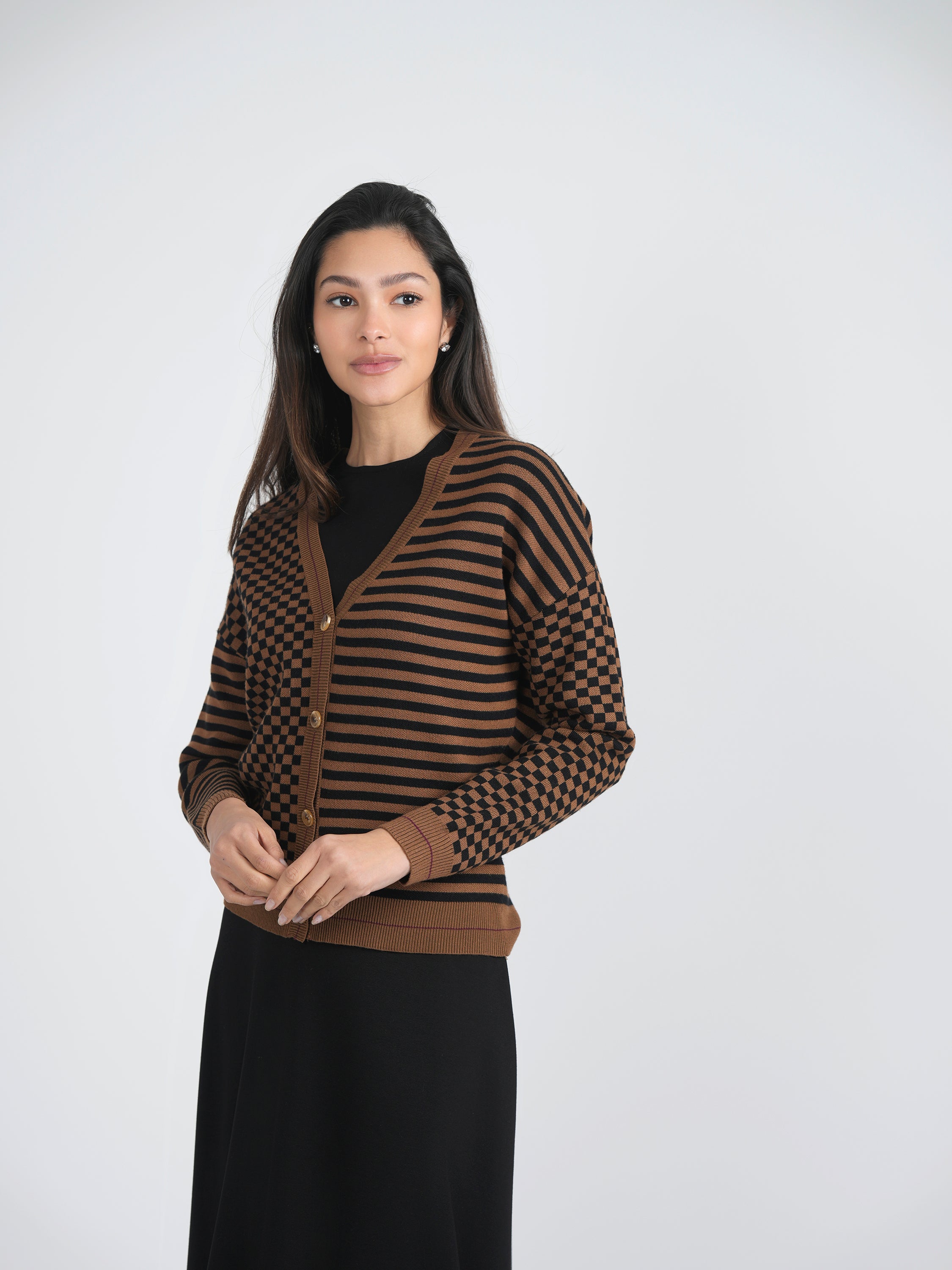 Stripped Knit Combo Cardigan in by Mademoiselle
