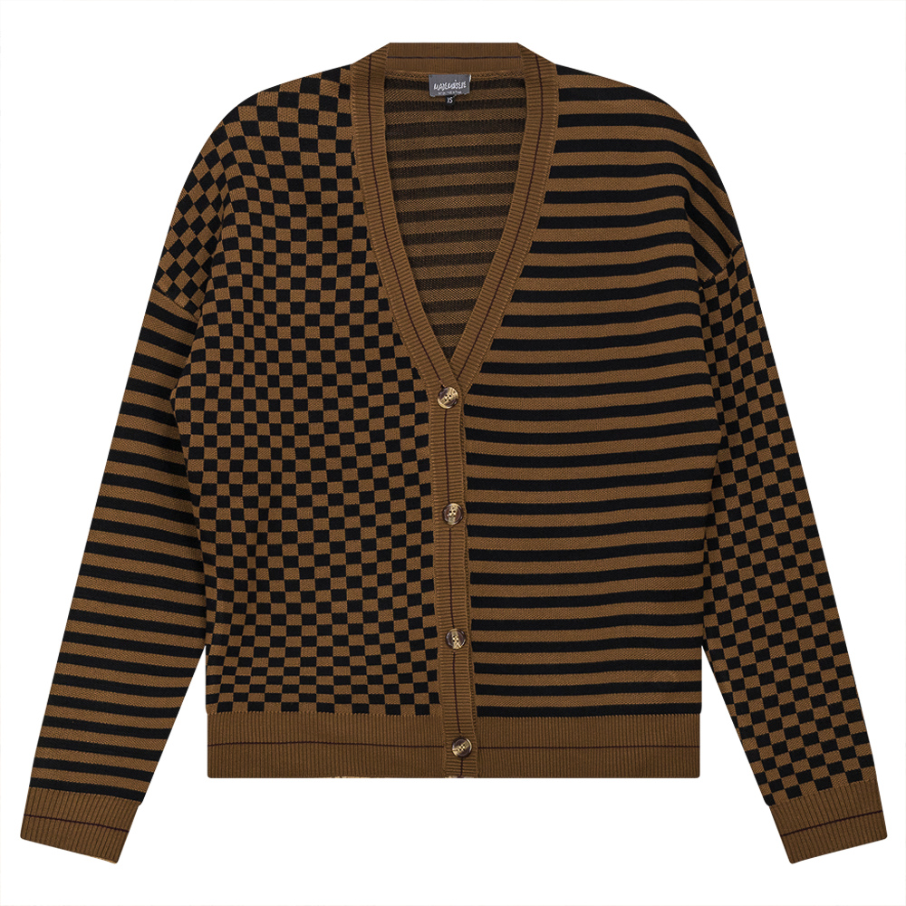 Stripped Knit Combo Cardigan in Black Taupe by Mademoiselle