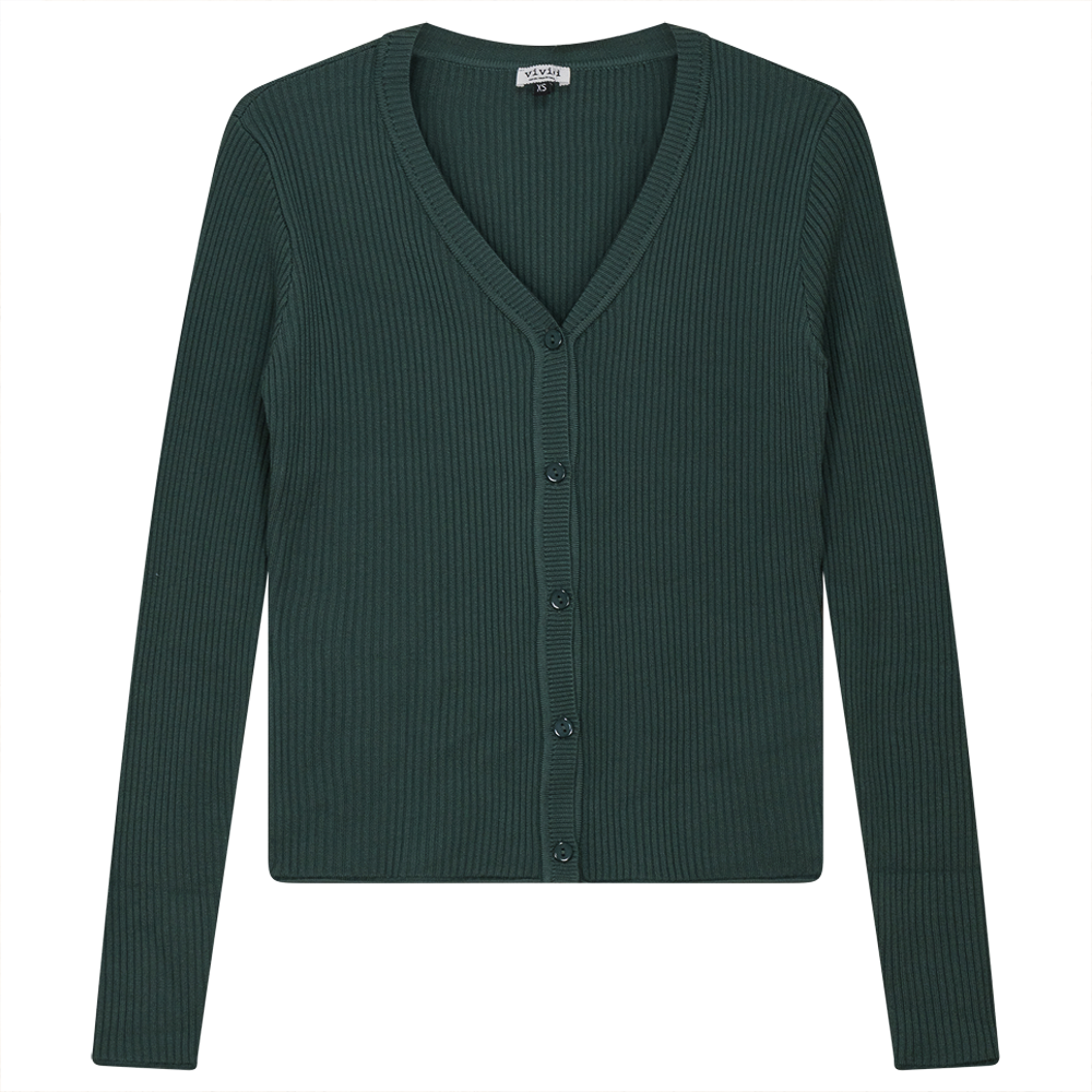 Cropped Knit Ribbed Cardigan in Basil by Vivid