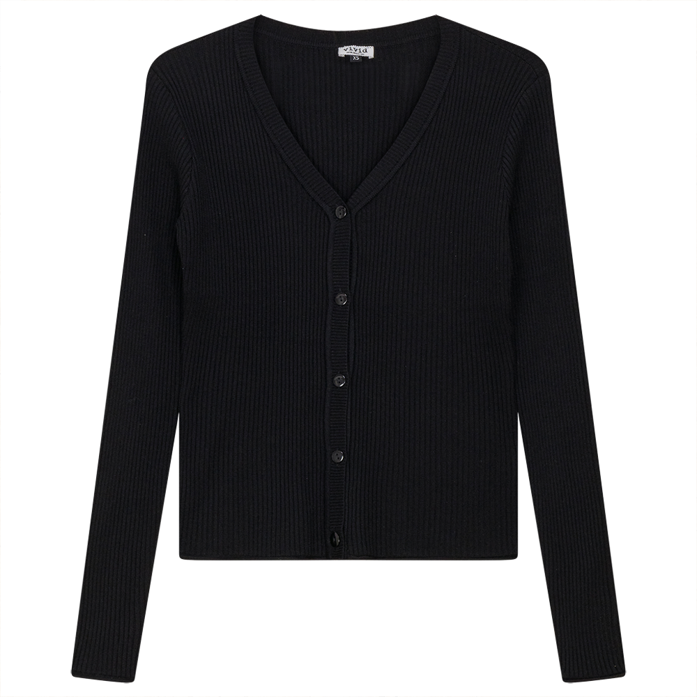 Cropped Knit Ribbed Cardigan in Black by Vivid