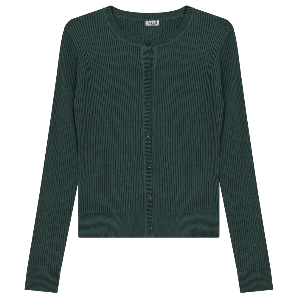 Cropped Knit Ribbed Cardigan in Basil by Vivid
