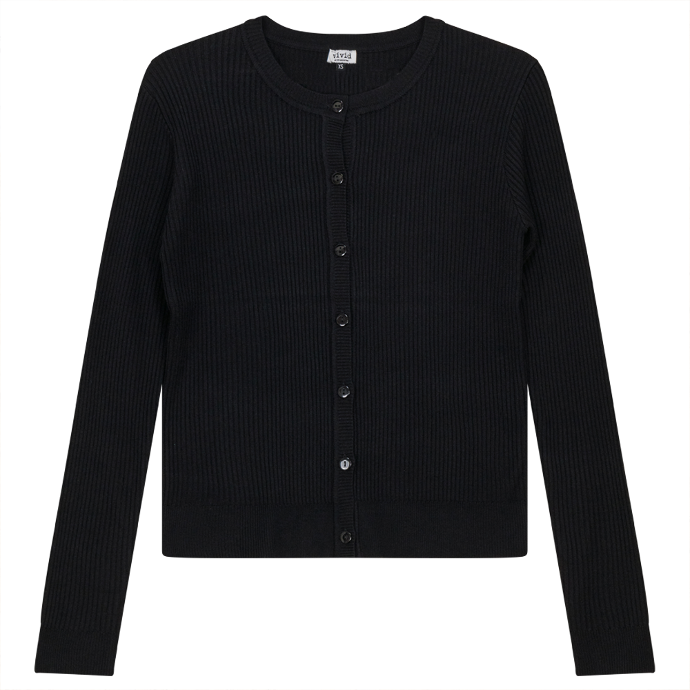Cropped Knit Ribbed Cardigan in Black by Vivid