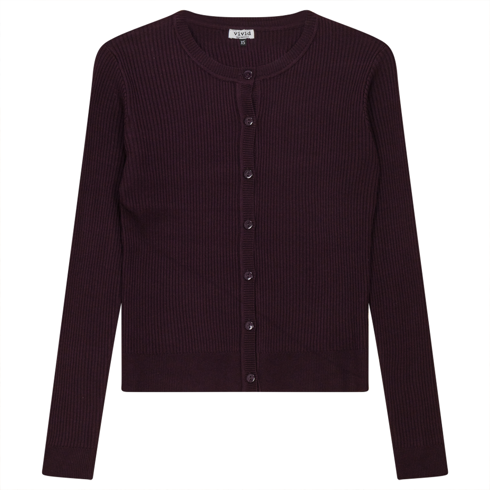 Cropped Knit Ribbed Cardigan in Eggplant by Vivid