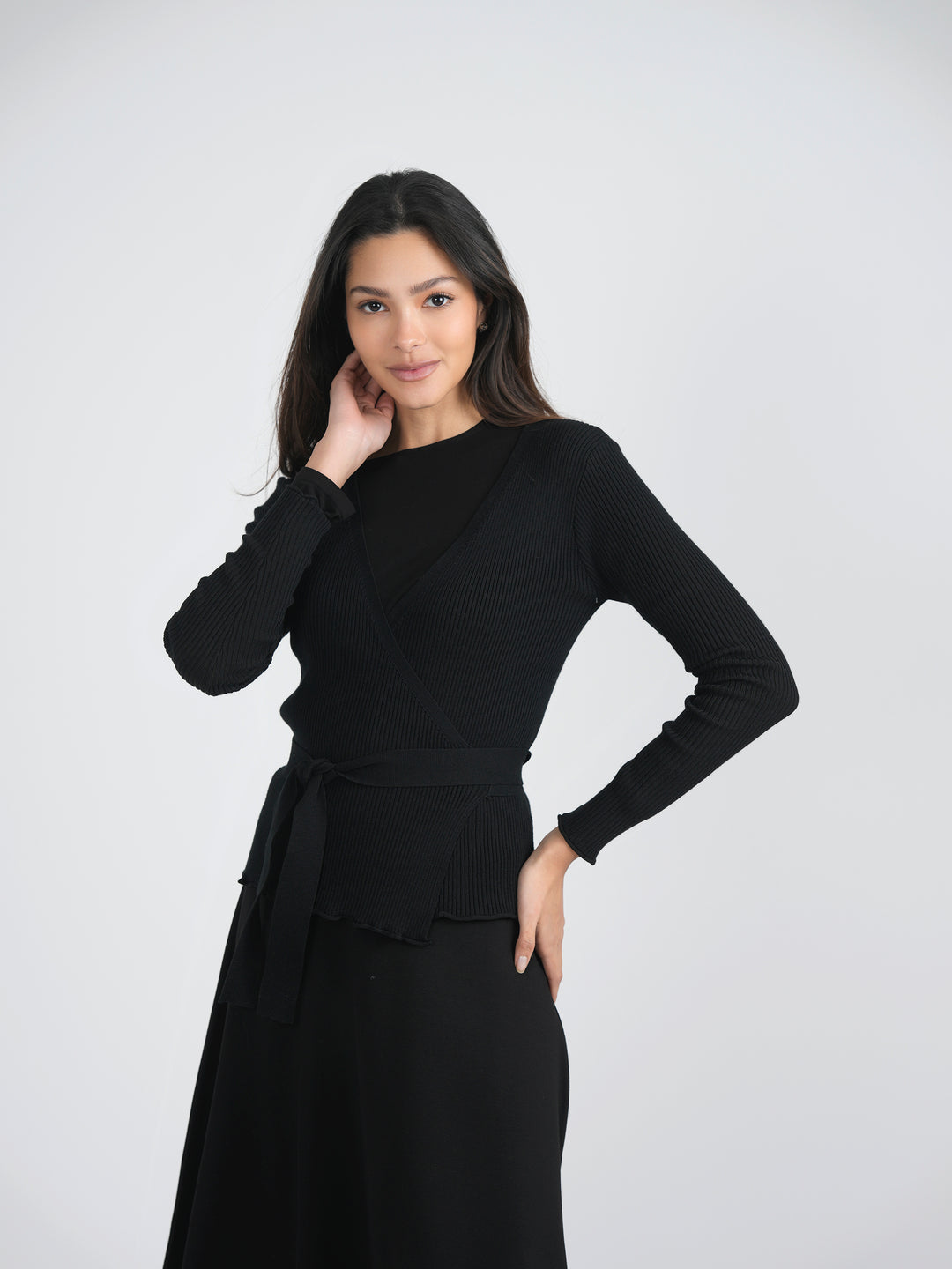 Ribbed Knit Wrap Top Ladies Sweater by {{ product_vemdor}}