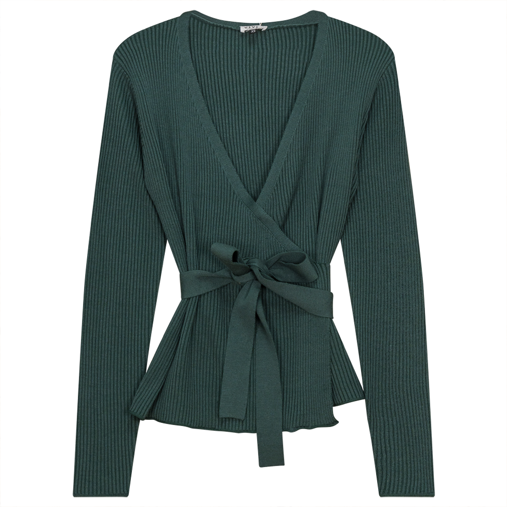 Ribbed Knit Wrap Top in Basil by Vivid