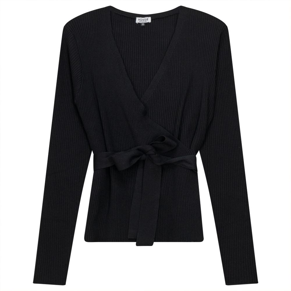 Ribbed Knit Wrap Top in Black by Vivid
