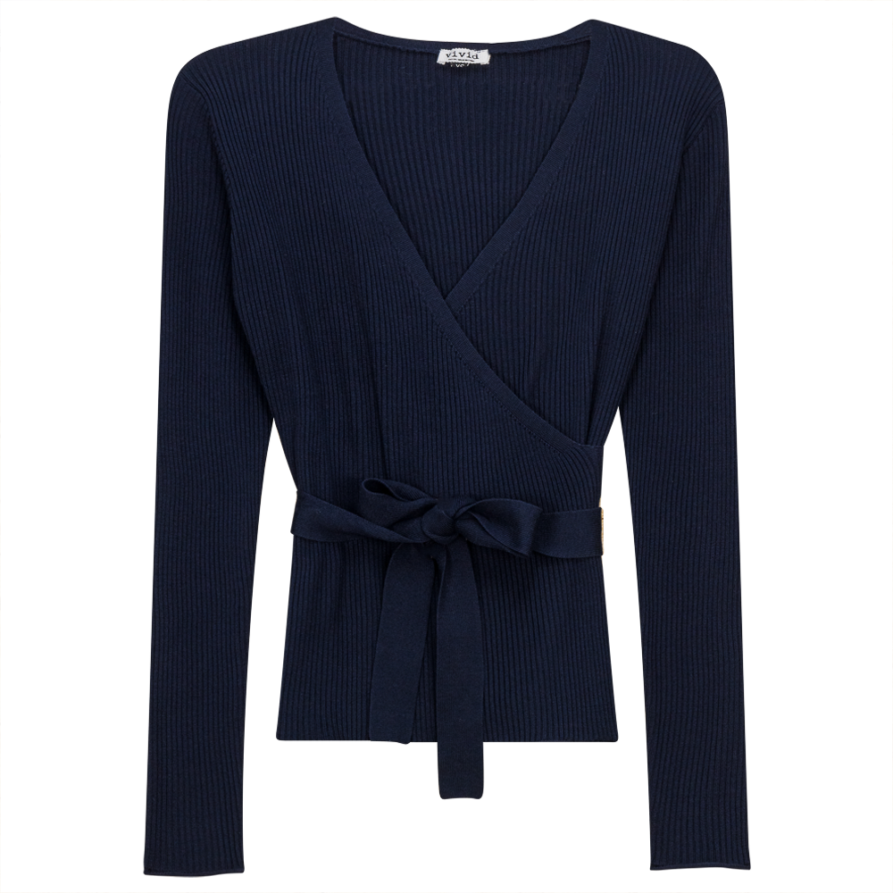 Ribbed Knit Wrap Top in Dark Navy by Vivid