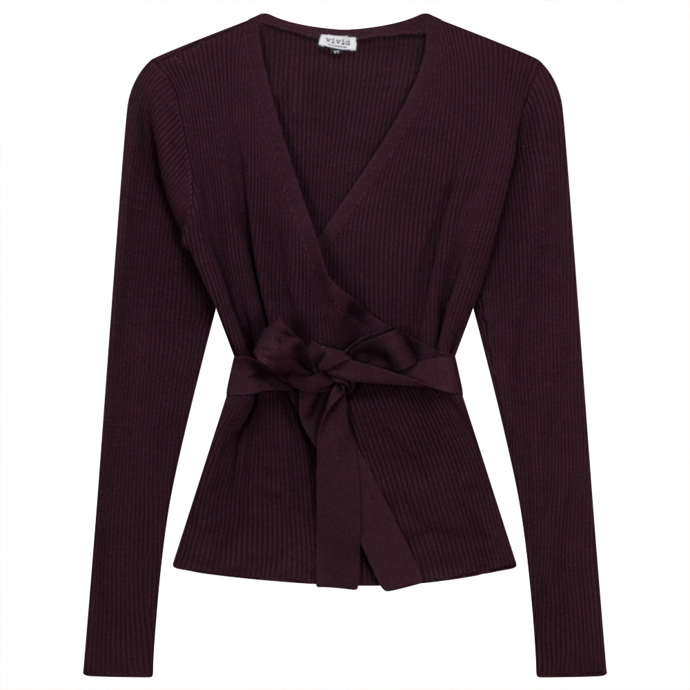 Ribbed Knit Wrap Top in Eggplant by Vivid