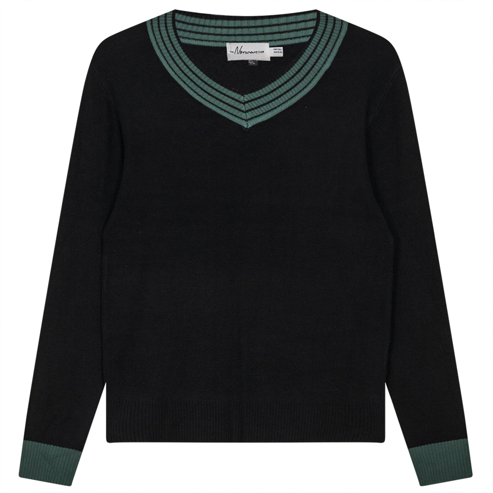 V Neck Sweater in Black by The Norway Club