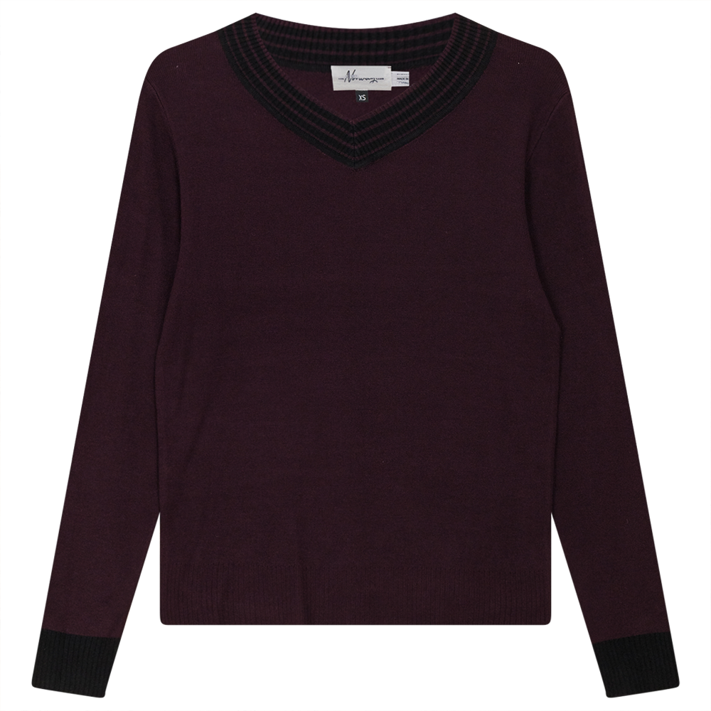 V Neck Sweater in Eggplant by The Norway Club