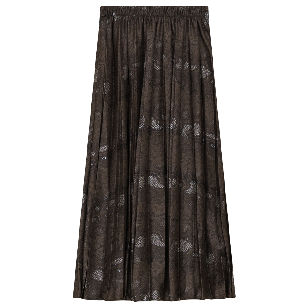 Accordion Pleated Printed Leather Midi Skirt in Chocolate by Midi