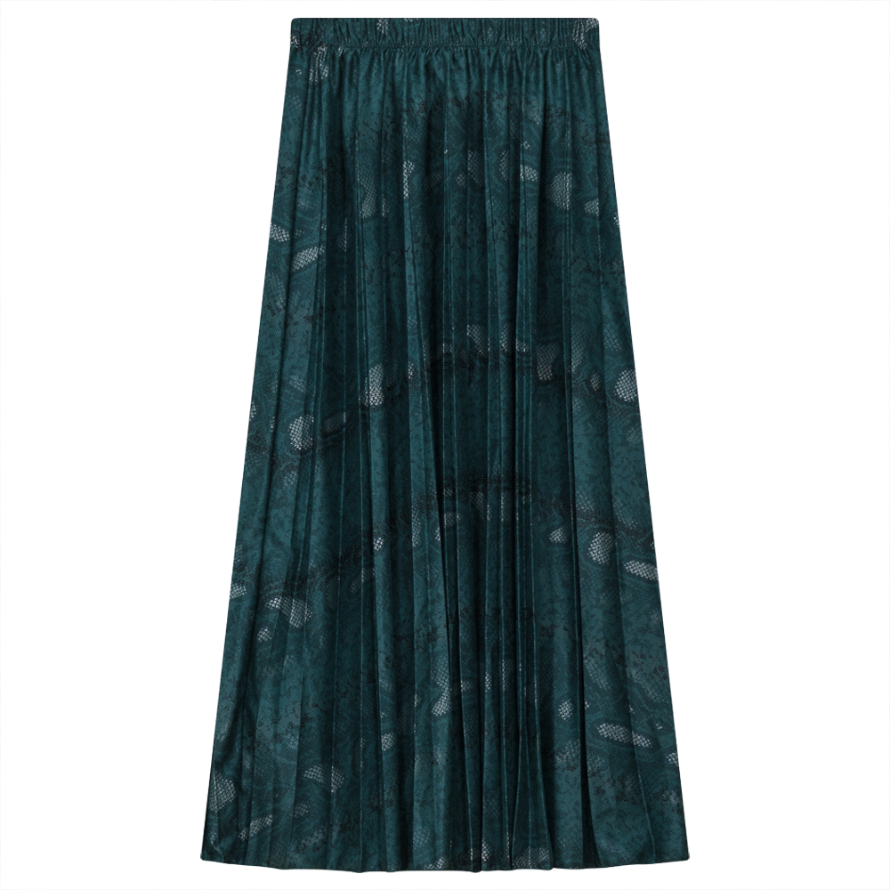 Accordion Pleated Printed Leather Midi Skirt - Main Image