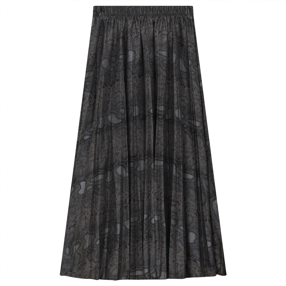 Accordion Pleated Printed Leather Midi Skirt in Taupe by Midi