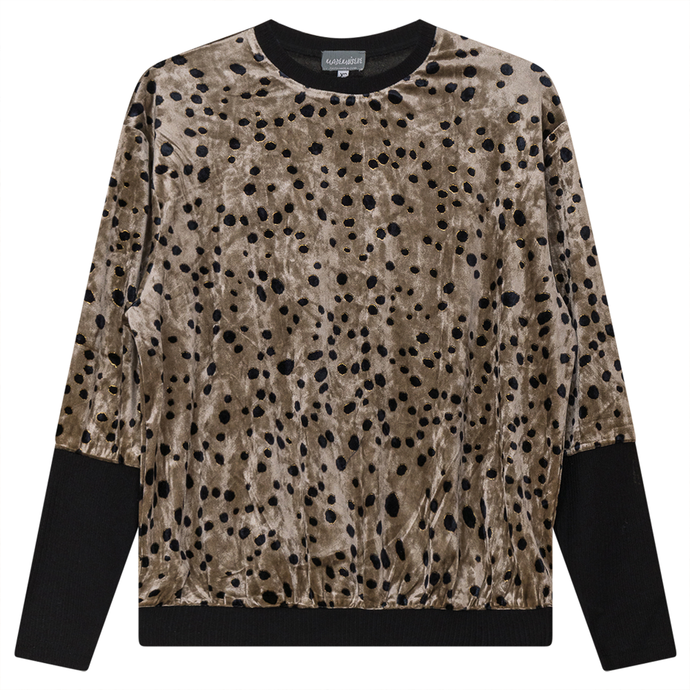 Flocked Velour Bubble Top in Gold Black by Mademoiselle