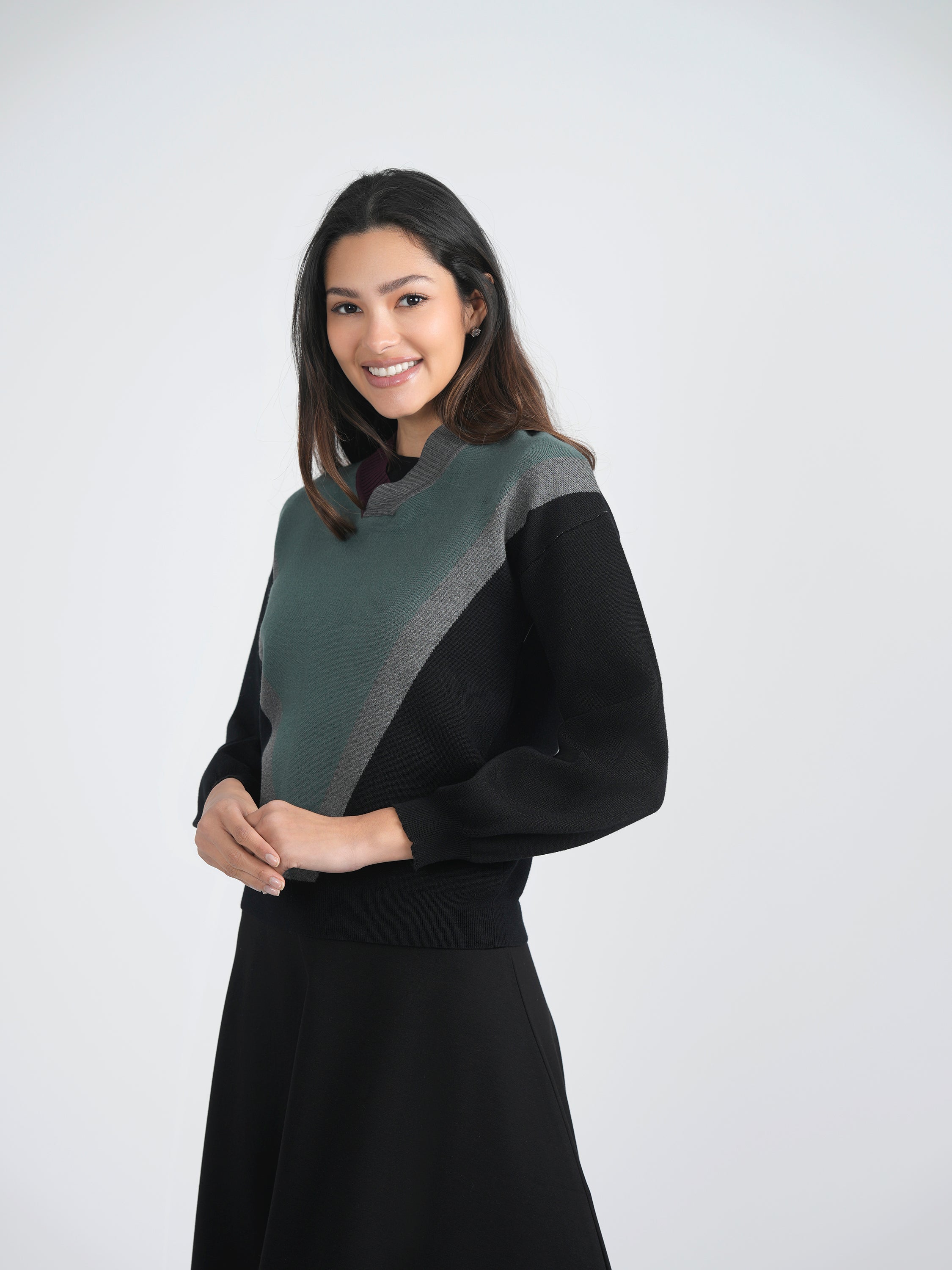 V Neck Color Block Sweater in by Birch