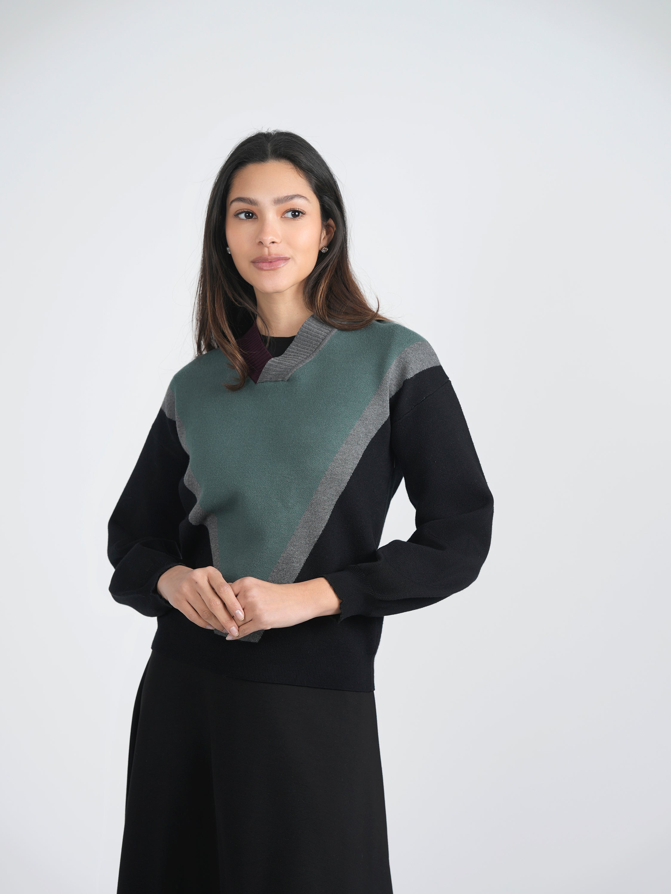 V Neck Color Block Sweater in by Birch