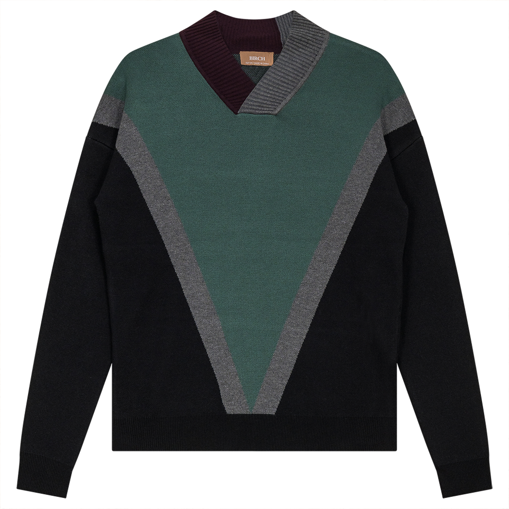 V Neck Color Block Sweater in Black by Birch