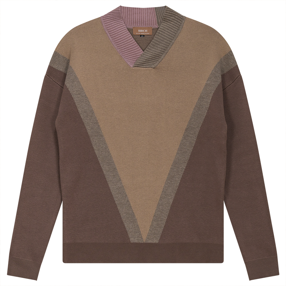 V Neck Color Block Sweater in Mocha by Birch