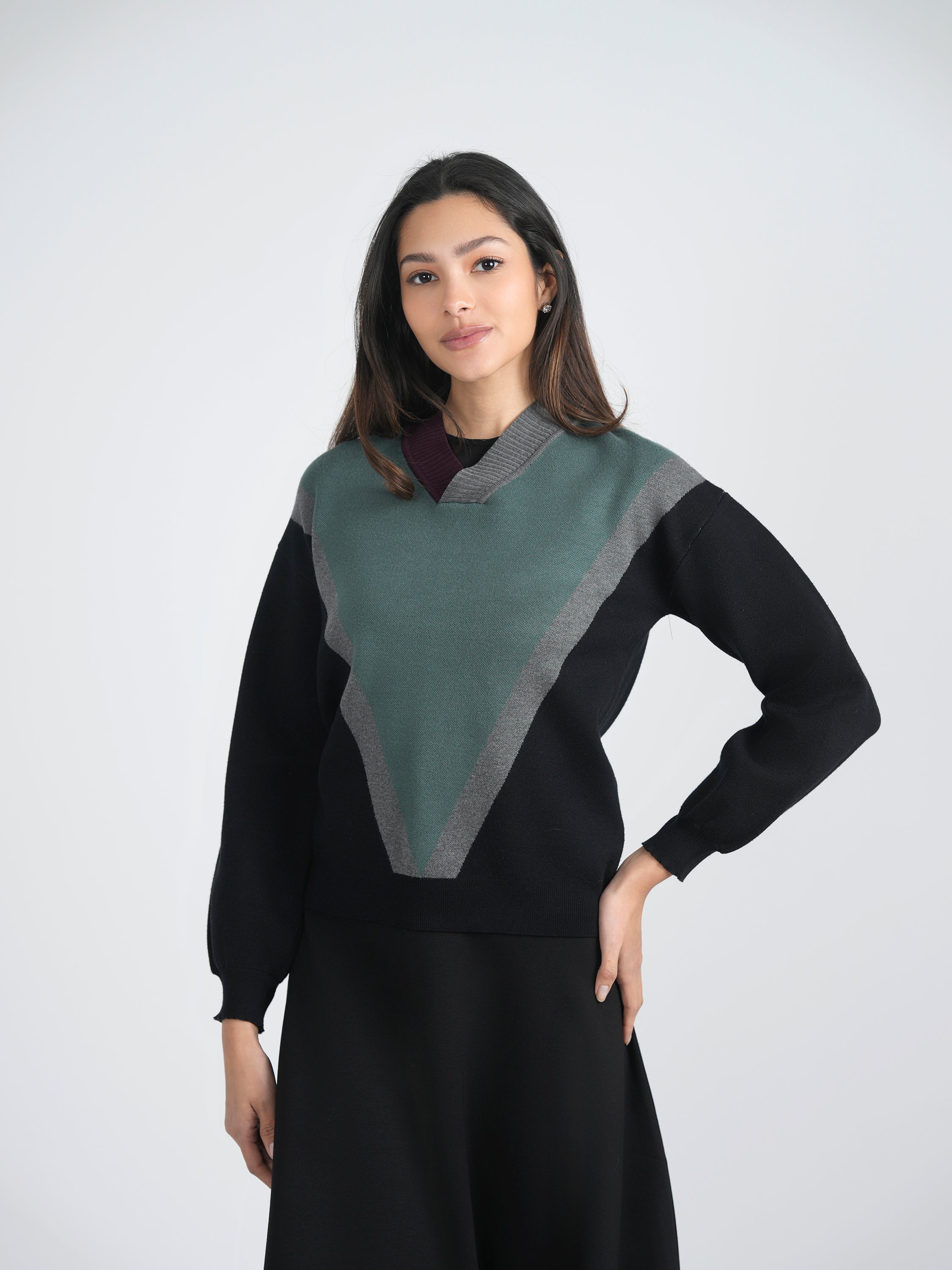 V Neck Color Block Sweater in by Birch