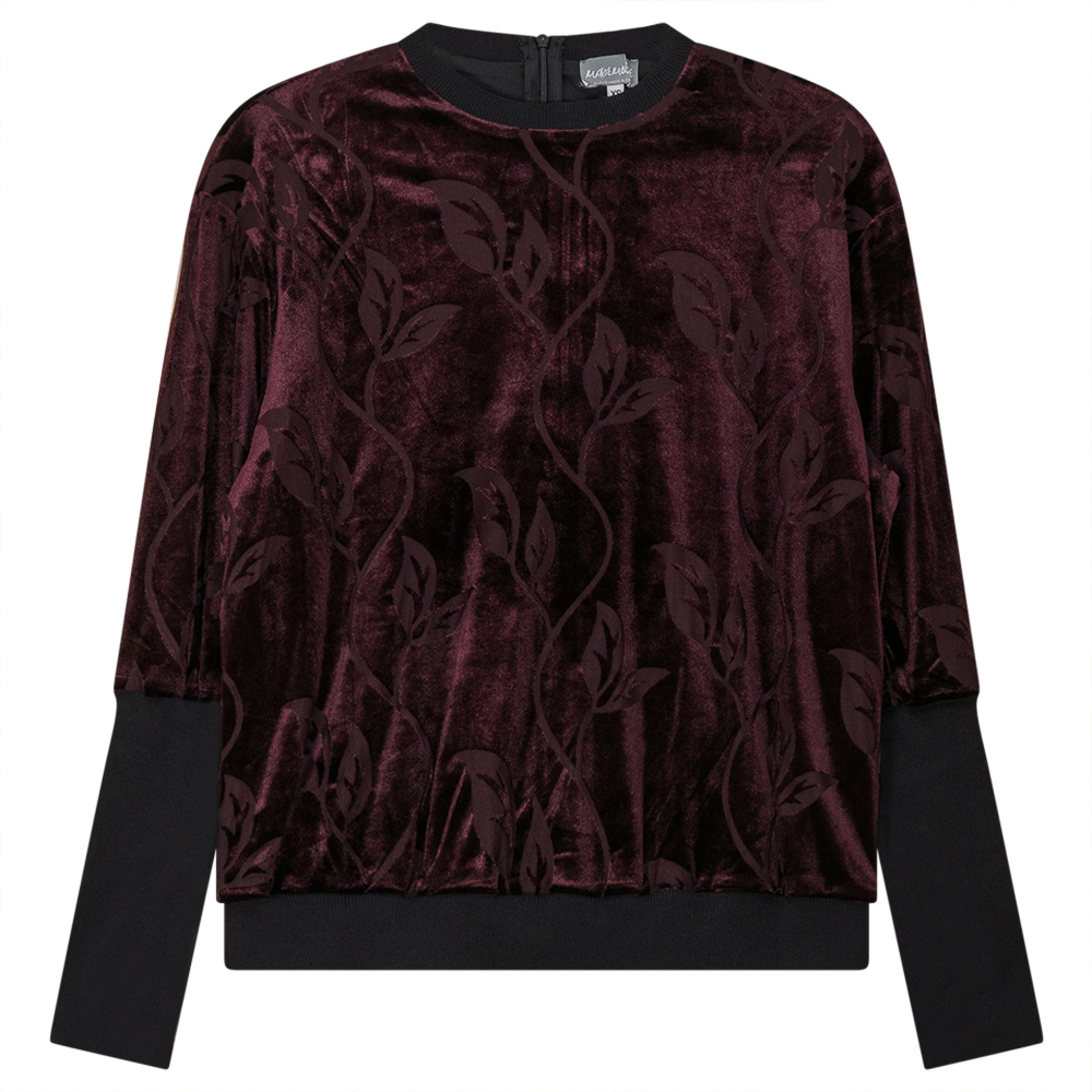 Flocked Velour Rib Bubble Top in Wine by Mademoiselle