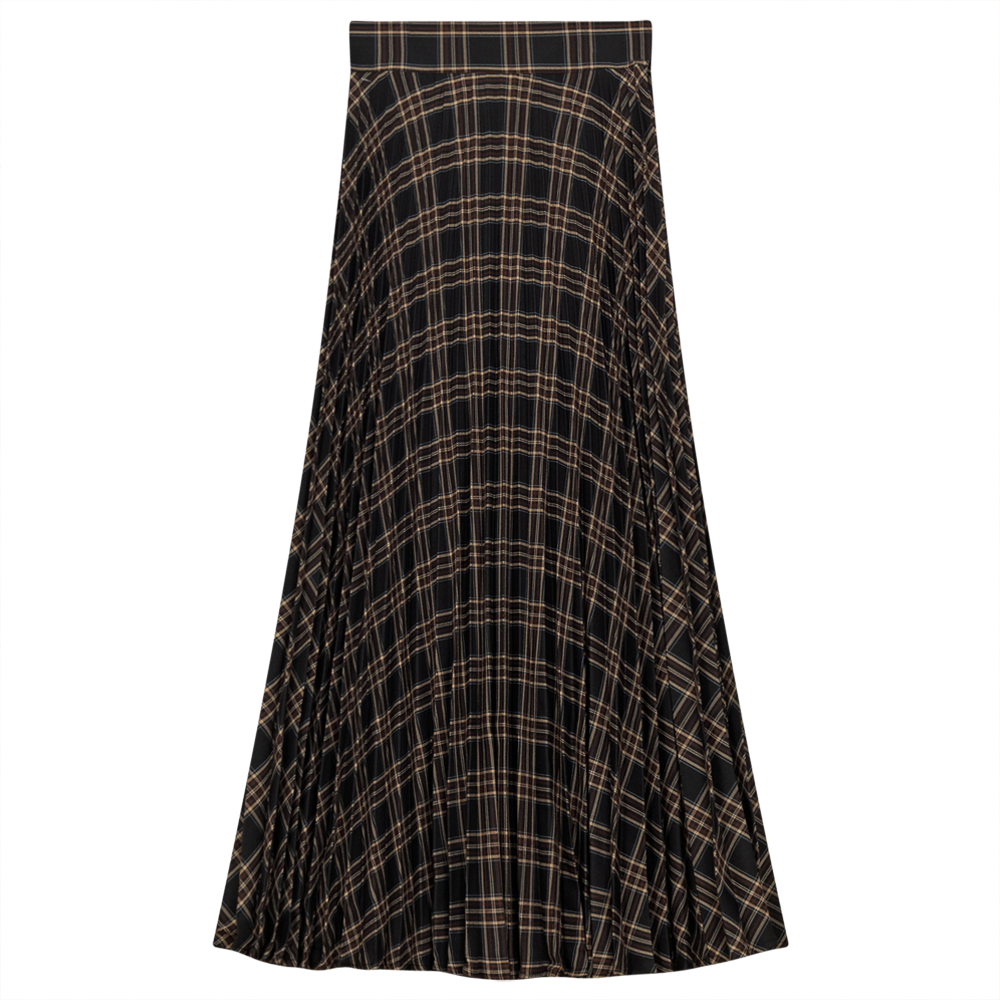 Accordian Pleated Midi Plaid Skirt in Black Wine by Viva K