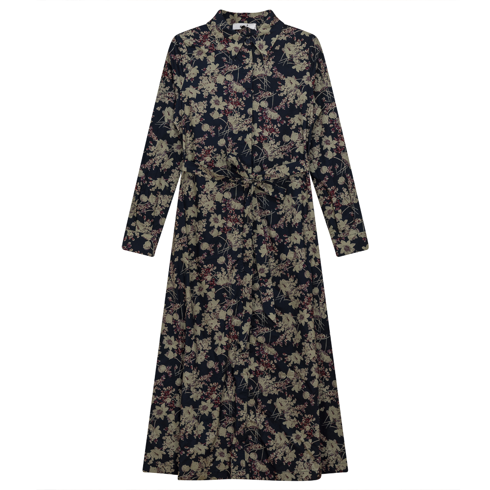 Midi Floral Shirt Dress in Navy Wine by Midi