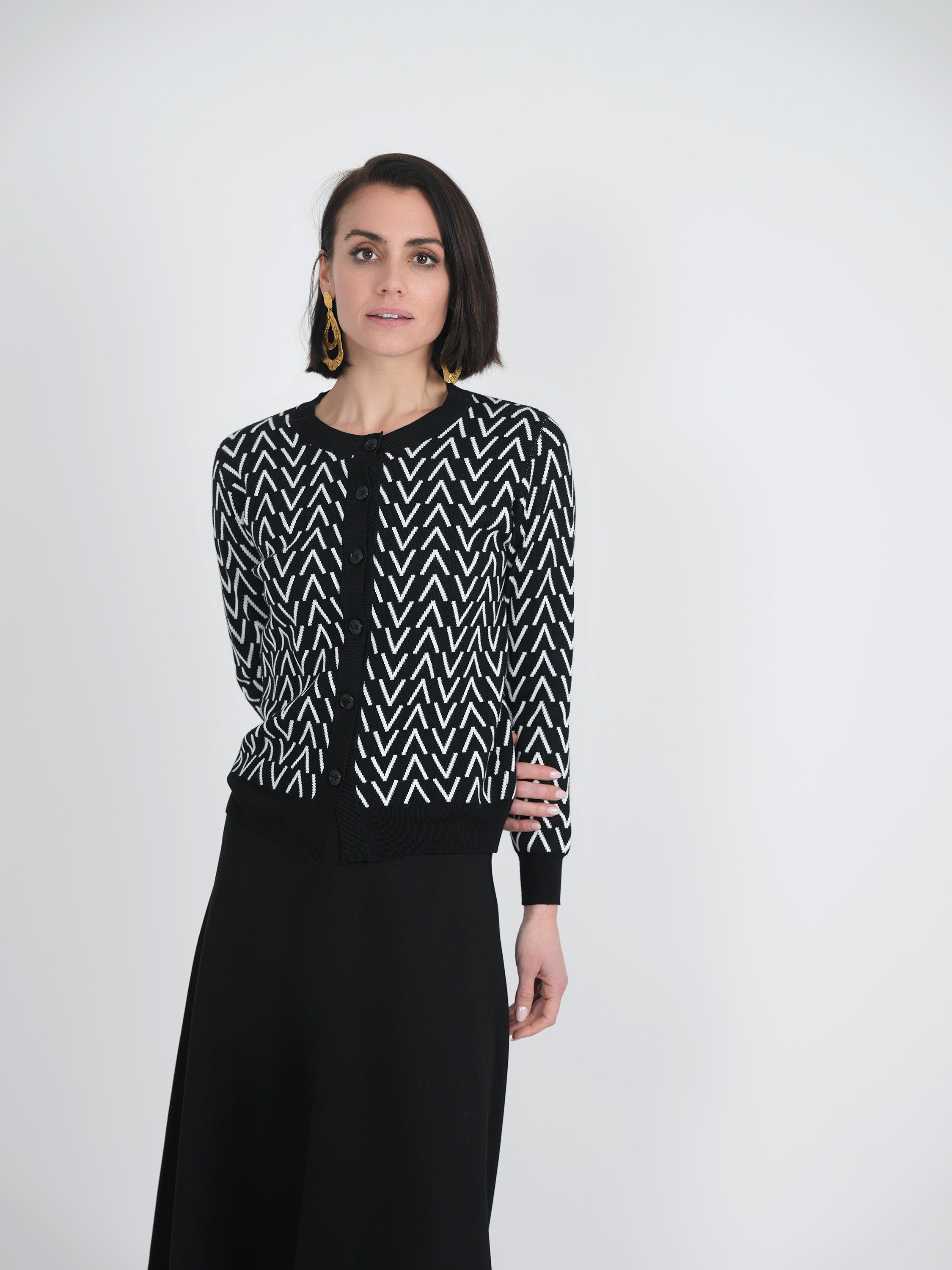 Crew Neck Printed Knit Cardigan in by Viva K