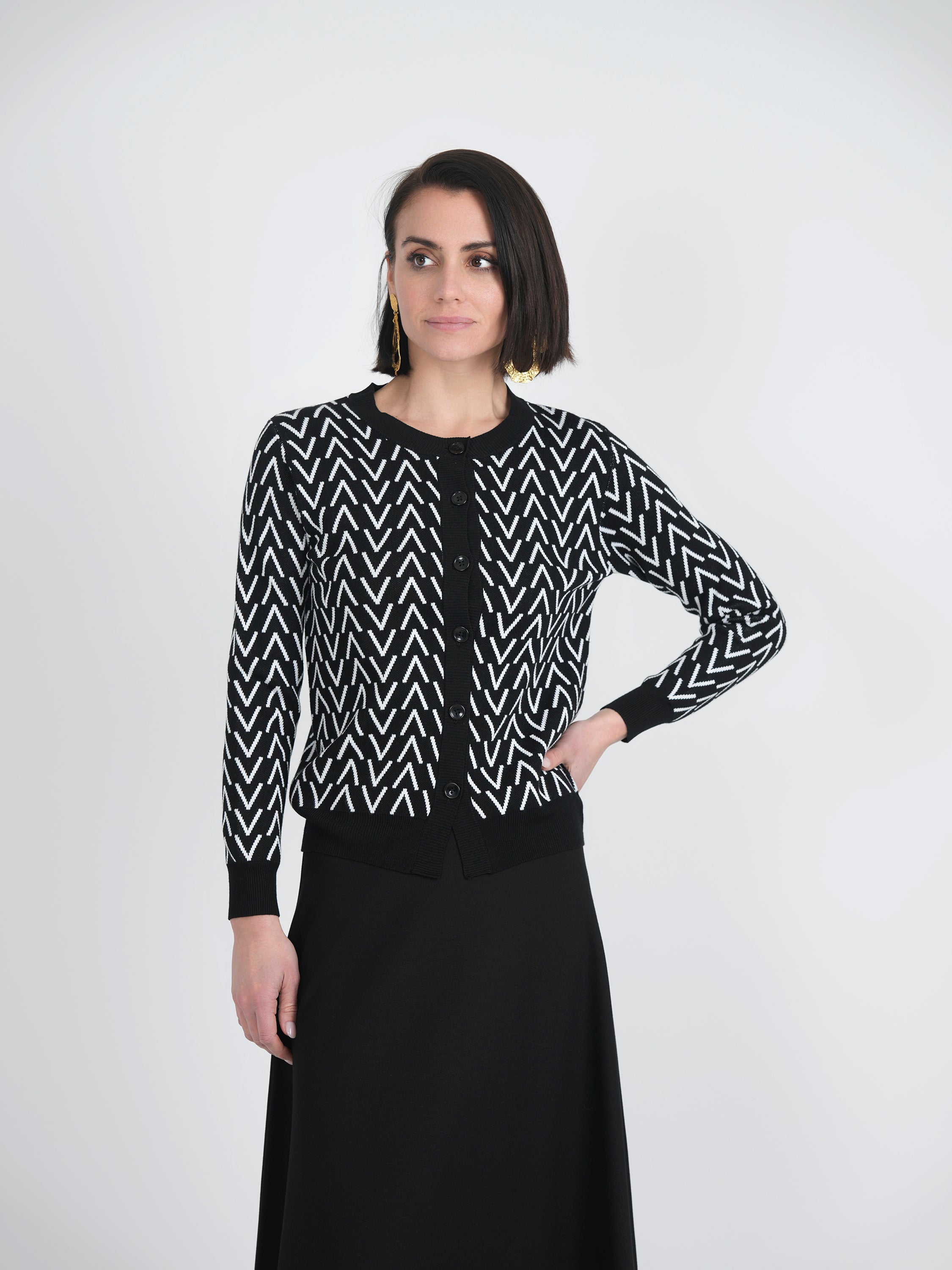 Crew Neck Printed Knit Cardigan in by Viva K