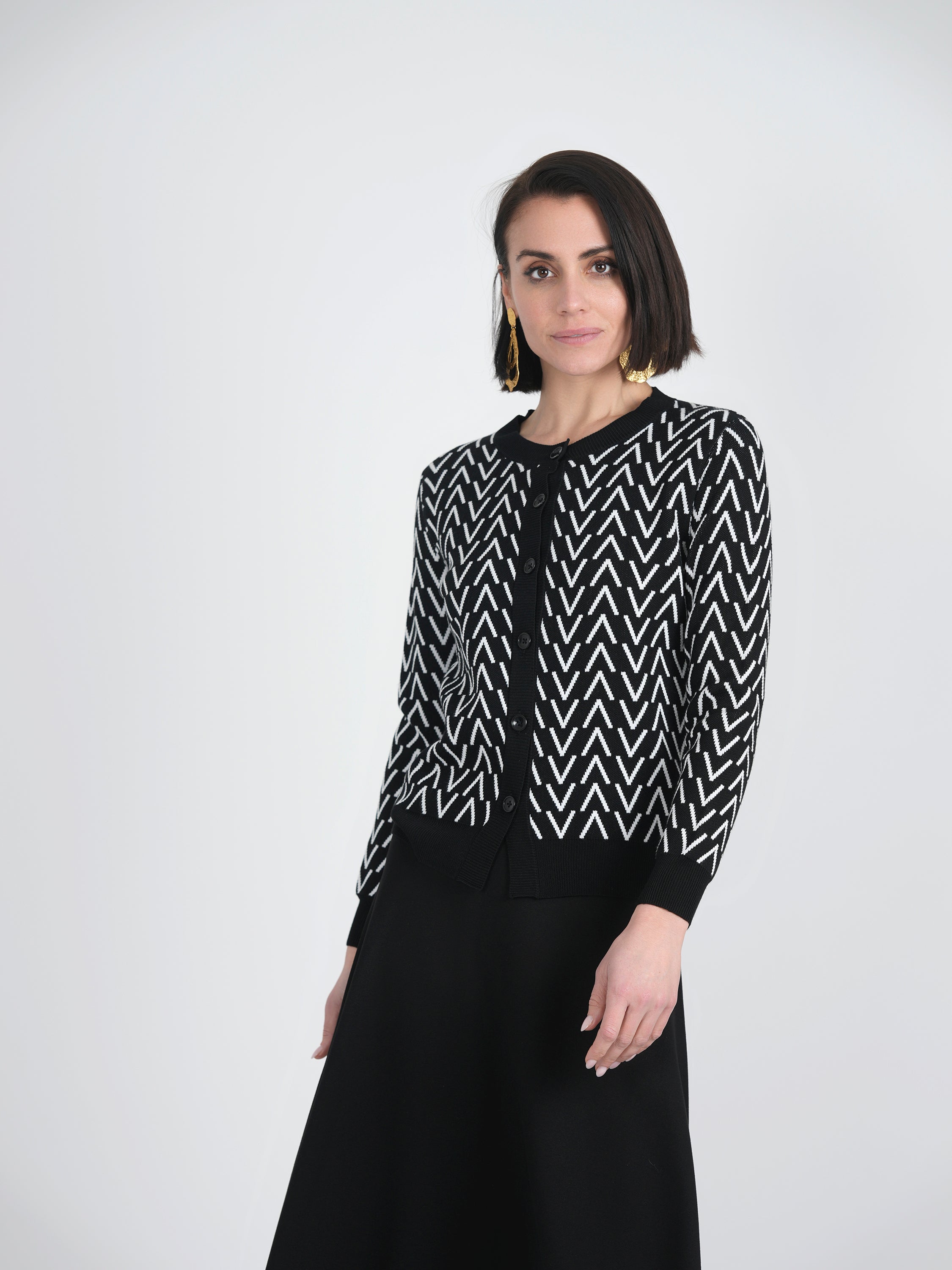 Crew Neck Printed Knit Cardigan in by Viva K