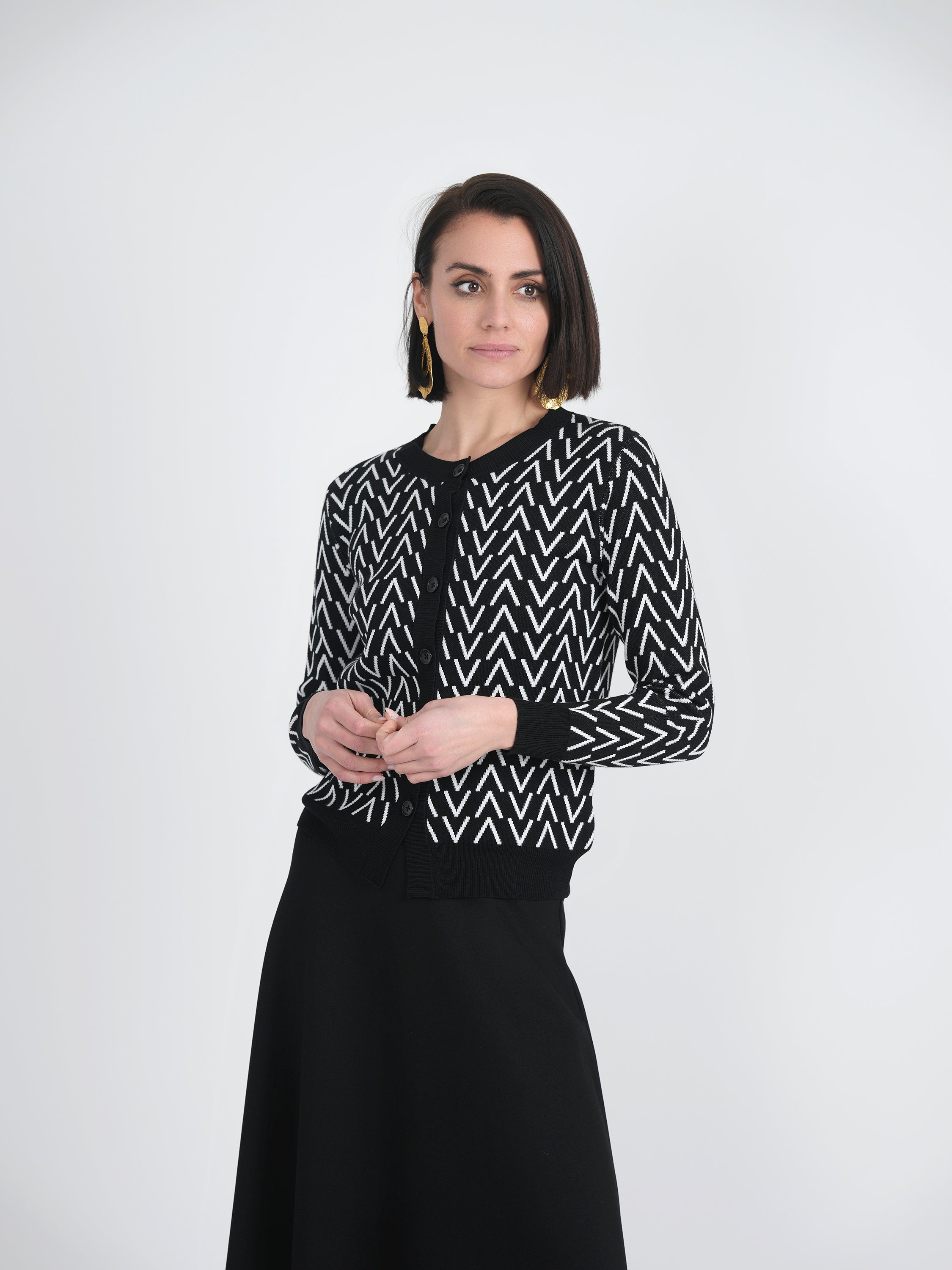 Crew Neck Printed Knit Cardigan in by Viva K