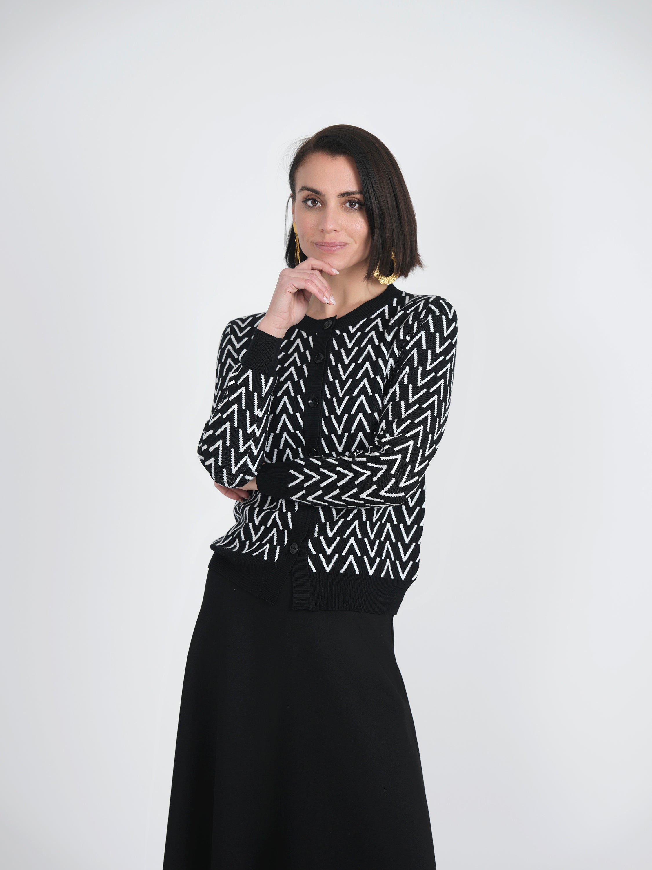 Crew Neck Printed Knit Cardigan in by Viva K