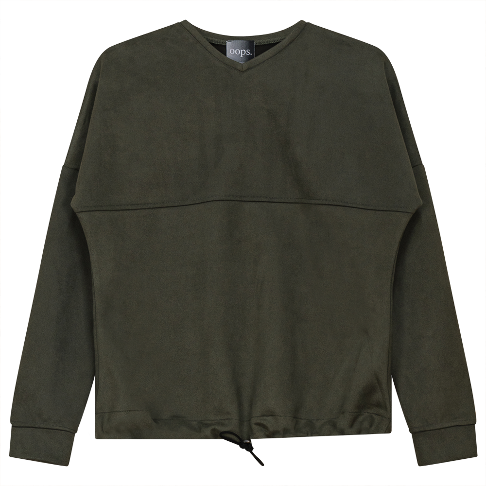Suede Bungee Sweat Shirt in Dark Olive by Oops