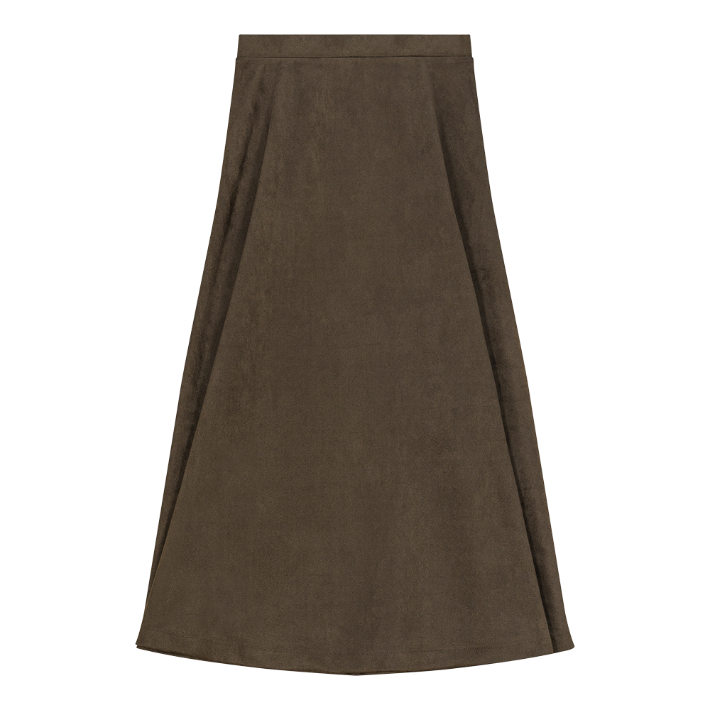 Suede A-Line Midi Skirt in Mocha by Oops
