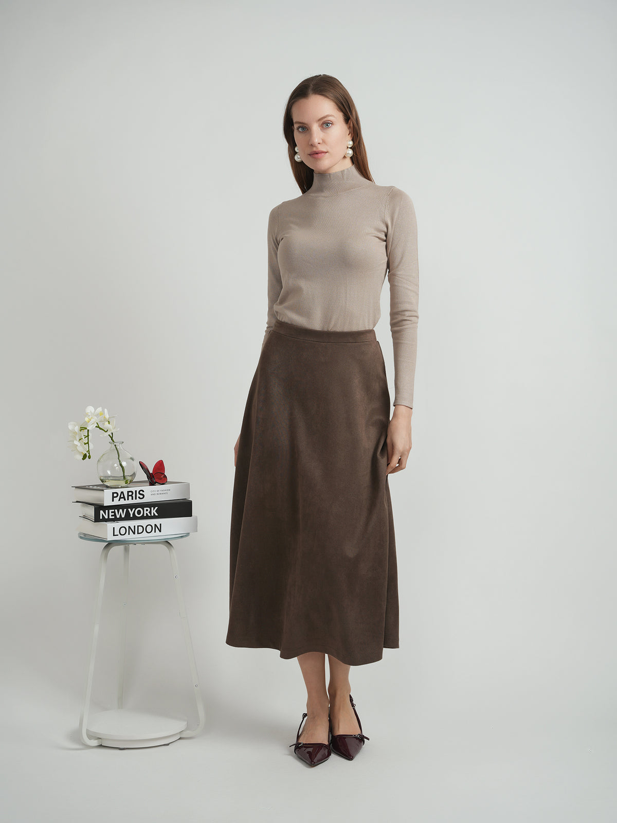 Suede A-Line Midi Skirt