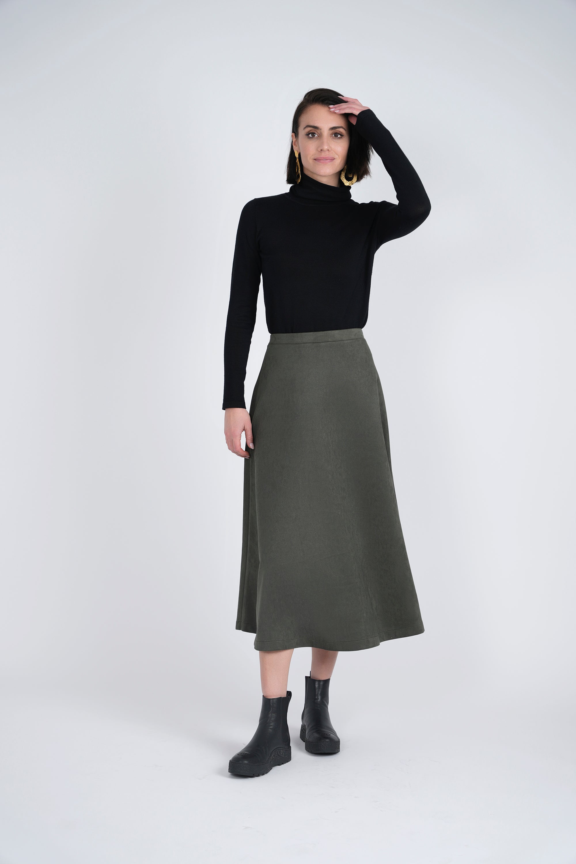 Suede A-Line Midi Skirt in by Oops