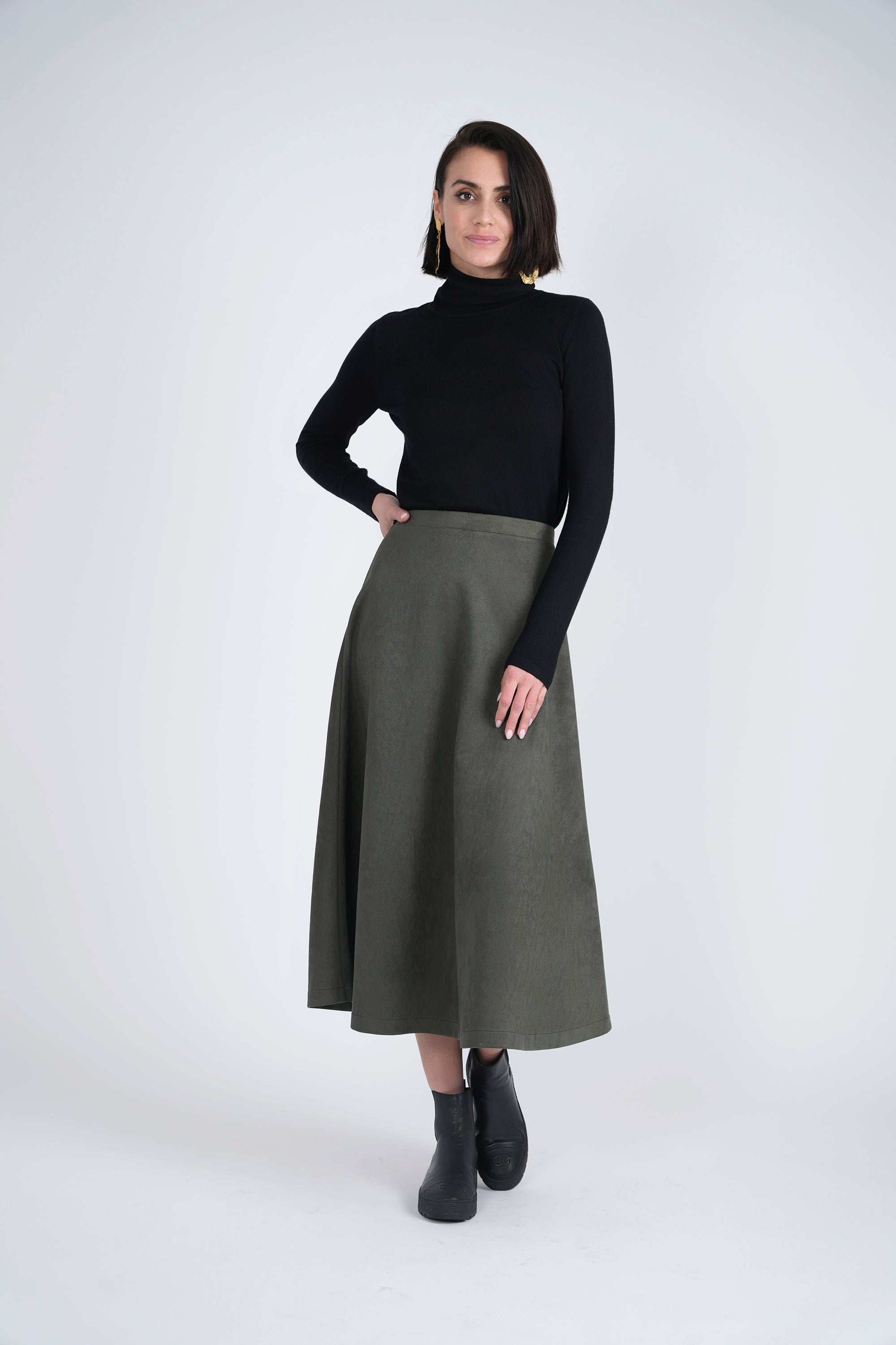 Suede A-Line Midi Skirt in by Oops