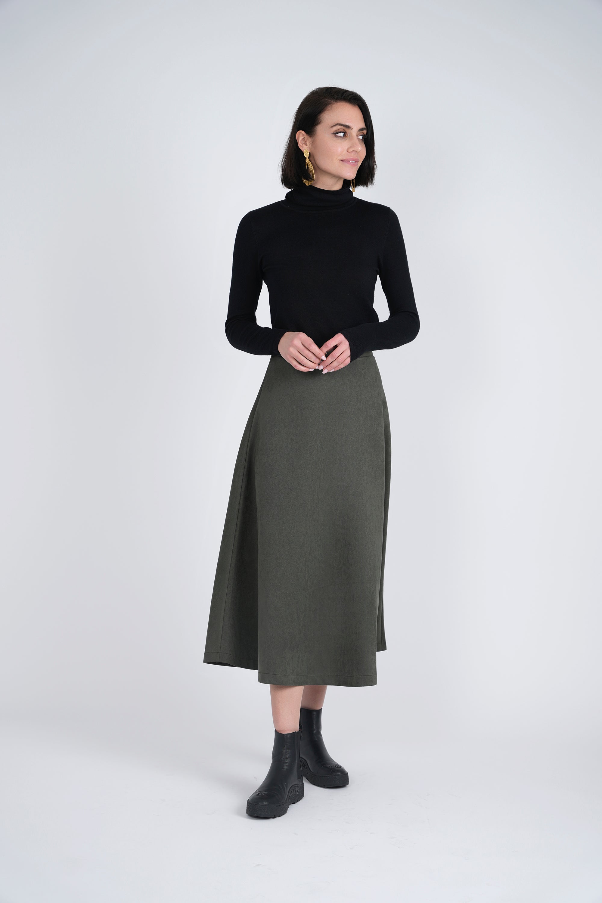 Suede A-Line Midi Skirt in by Oops