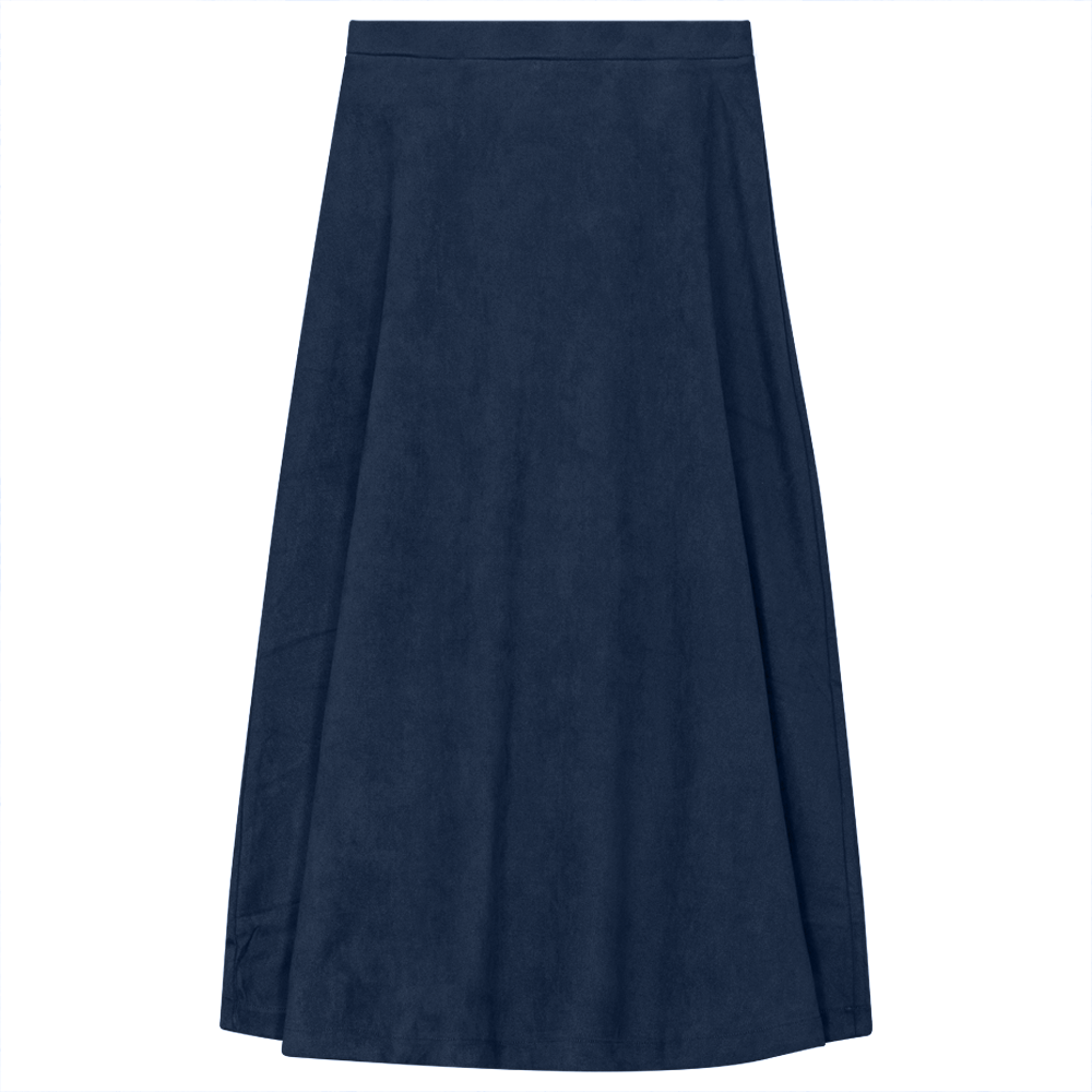 Suede A-Line Midi Skirt in Dark Denim by Oops